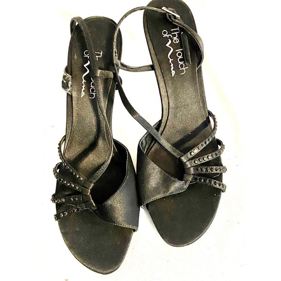 The Touch of Nina Size 8 Black Strappy Womens Sandal 2.5 Inch Heel Worn Once - Picture 1 of 7